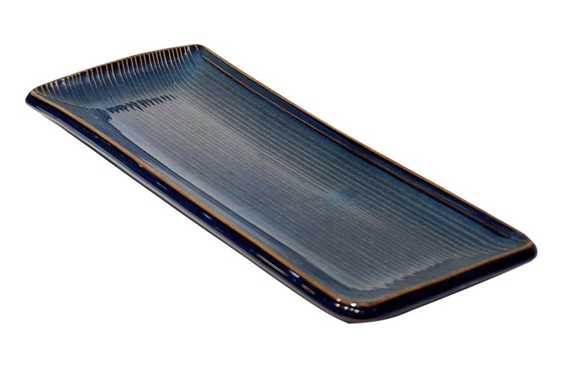 Lemon Tree Rectangle Shape Ceramic Stoneware Serving Tray Platter for Serving Snack (Blue) - Image 3