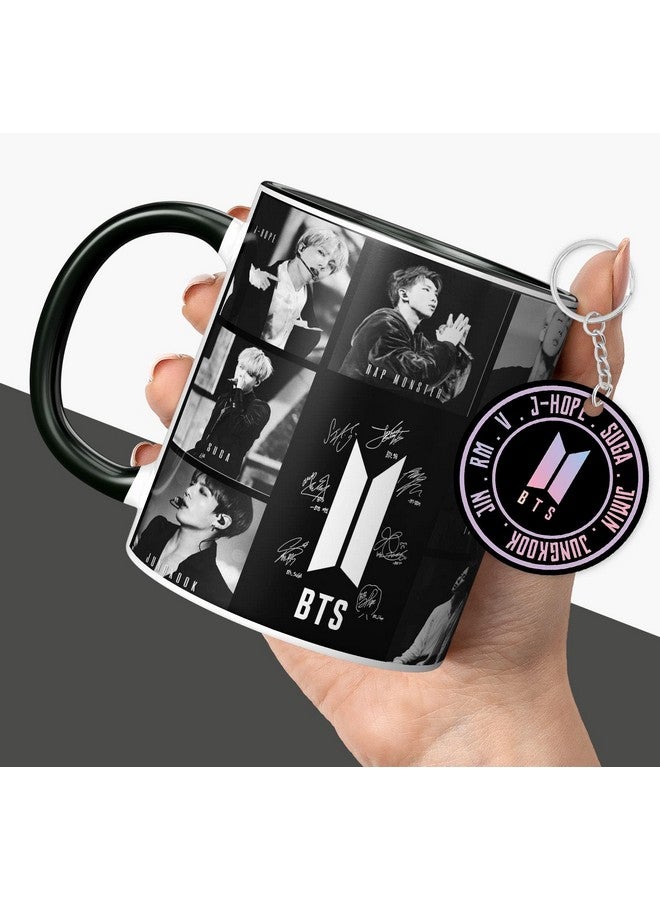 NH10 DESIGNS NH10 Designs BTS Printed Mug with Keychain for Girls Boys Birthday Gift for Friends BTS Music Band V Suga J-Hope Jungkook Jin Jimin Rm, BTS Mug (Coffee Mug-350ml) -B61BMK 26 (Ceramic) - Image 1