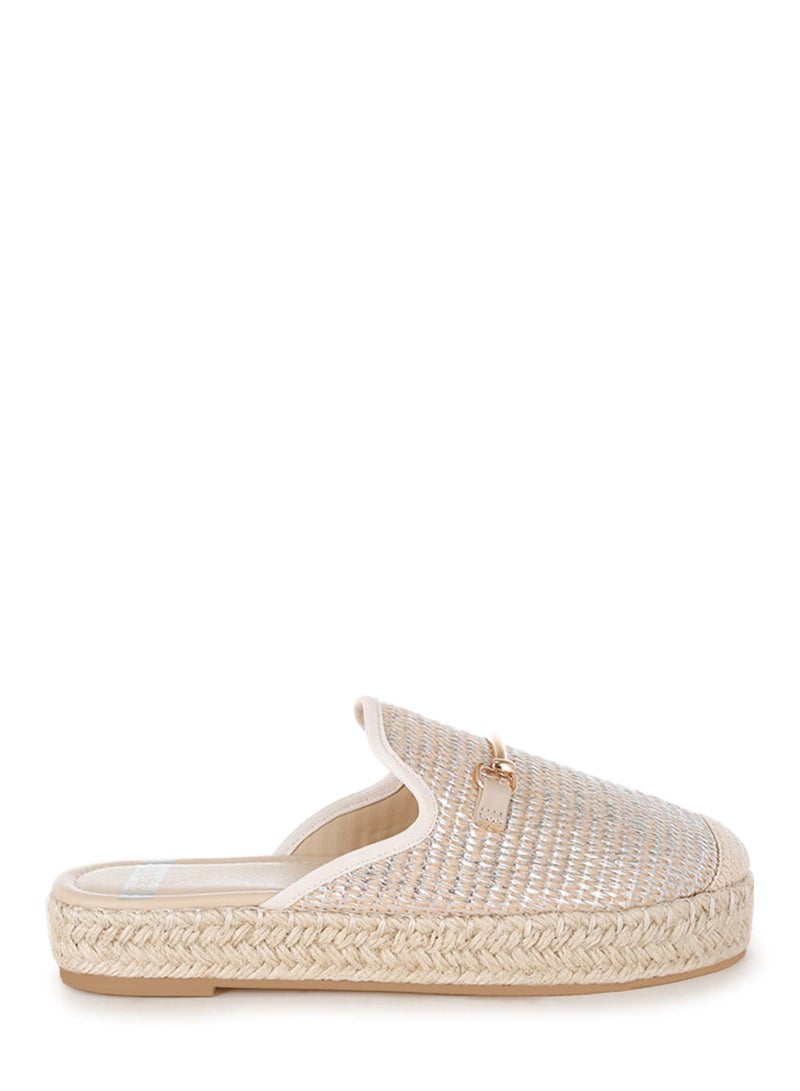 London Rag Horsebit Embellished Raffia Mules - Image 1