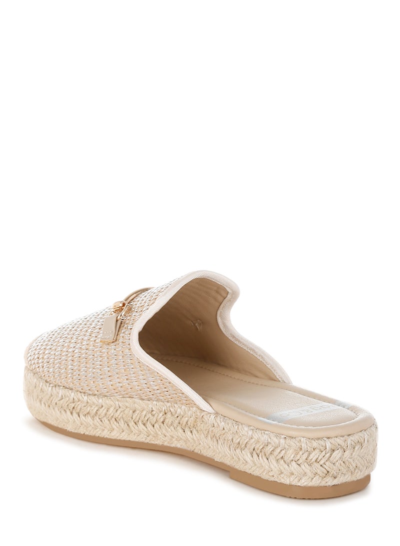 London Rag Horsebit Embellished Raffia Mules - Image 3