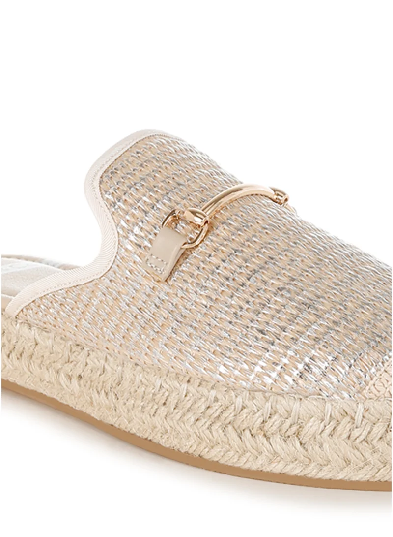 London Rag Horsebit Embellished Raffia Mules