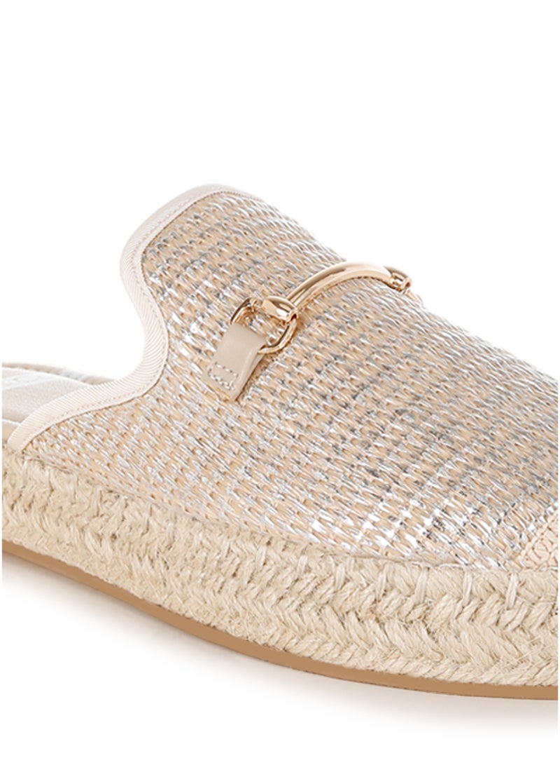 London Rag Horsebit Embellished Raffia Mules - Image 4