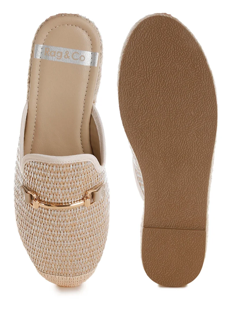 London Rag Horsebit Embellished Raffia Mules