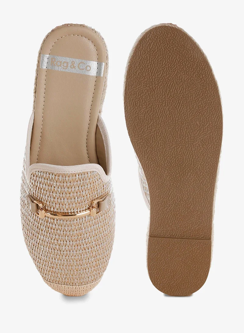 London Rag beige Horsebit Embellished Raffia Mules for Women | Best Price UAE