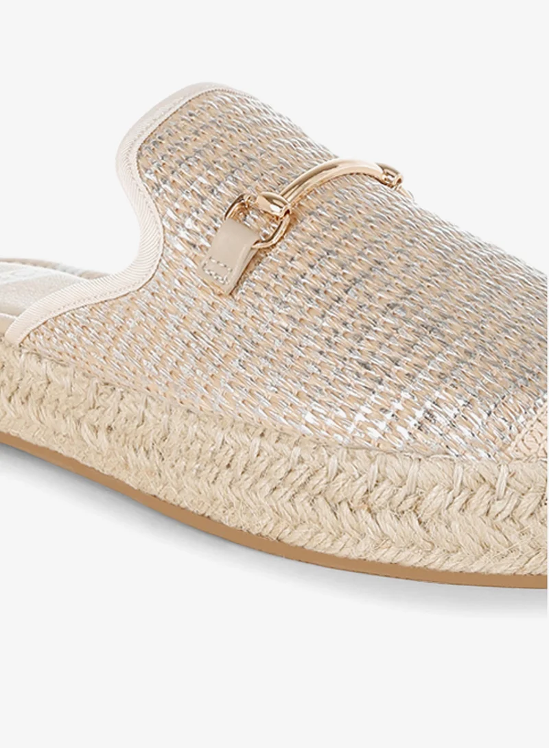 London Rag beige Horsebit Embellished Raffia Mules for Women | Best Price UAE