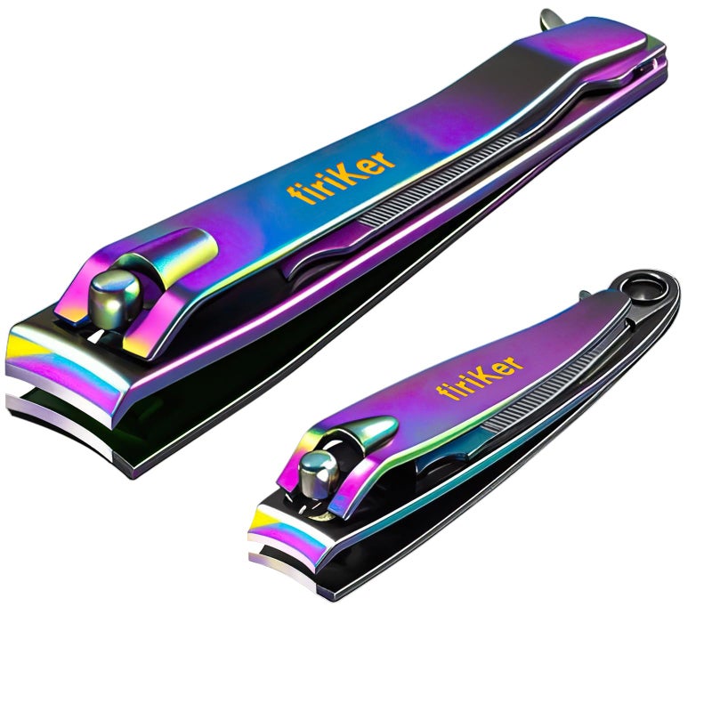firiKer Nail Clipper Set, Sturdy Stainless Steel Fingernails & Toenails Clippers & Nail File, Sharp Effortless Fingernail Toenail Trimmer, Portable Nail Cutter for Women Menï¼ˆRainbowï¼‰ - Image 1