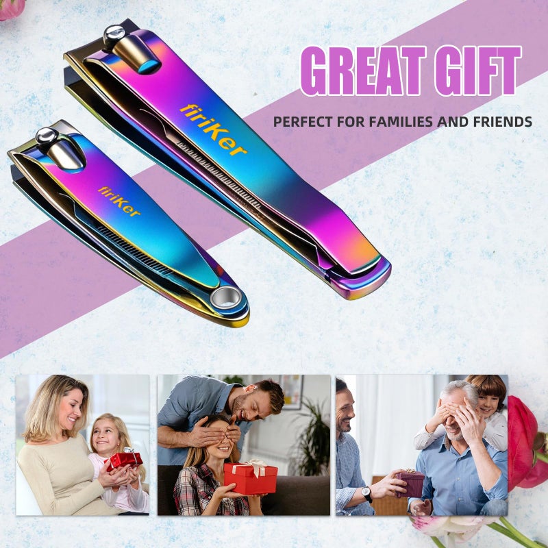 firiKer Nail Clipper Set, Sturdy Stainless Steel Fingernails & Toenails Clippers & Nail File, Sharp Effortless Fingernail Toenail Trimmer, Portable Nail Cutter for Women Menï¼ˆRainbowï¼‰ - Image 4