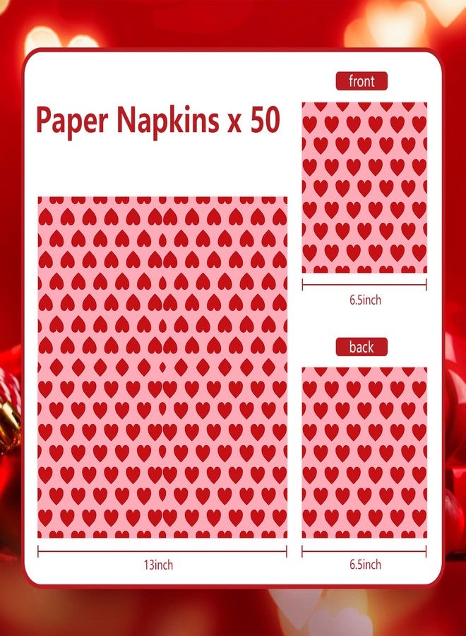 Quera 50 Pack Valentine's Day Paper Napkins Red Pink Heart 6.5 X 6.5 "Disposable Beverage Napkins Cocktail Party Napkins For Valentine's Day Gifts Wedding Party Decoration Favor Supplies - Image 2