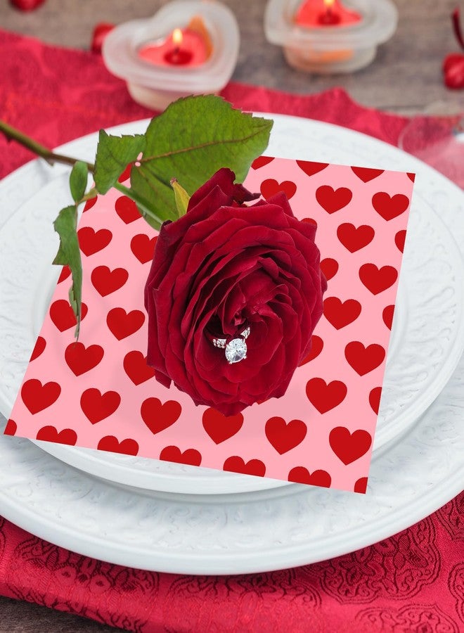 Quera 50 Pack Valentine's Day Paper Napkins Red Pink Heart 6.5 X 6.5 "Disposable Beverage Napkins Cocktail Party Napkins For Valentine's Day Gifts Wedding Party Decoration Favor Supplies - Image 5