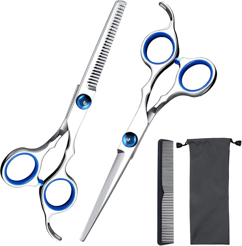 مجموعة مقصات قص الشعر ekuci الاحترافية لمقصات قص الشعر في المنزل مع مشط مجاني وحقيبة تخزين للرجال والنساء وصالون المنزل ومجموعة قص الشعر فضية