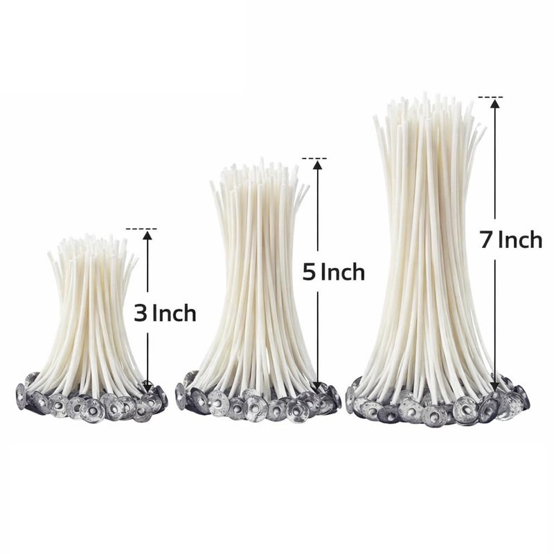 Makemore Creations Candle Wicks Set – 150 Pcs 3/5/7 Inch Pre-Waxed Cotton Wicks with Metal Sustainers for DIY Candle Making, Suitable for Christmas & Diwali - Image 2