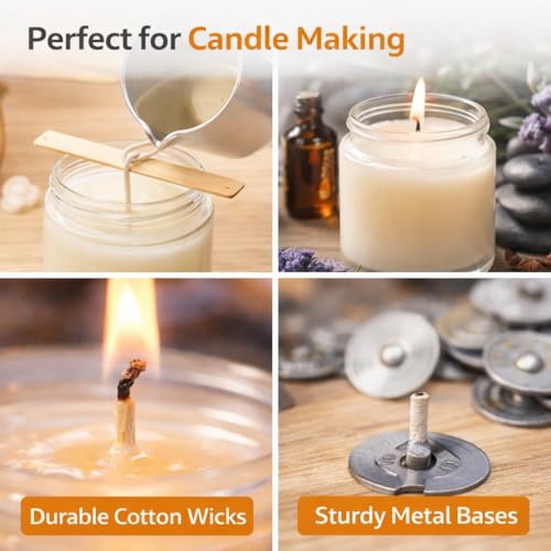 Makemore Creations Candle Wicks Set – 150 Pcs 3/5/7 Inch Pre-Waxed Cotton Wicks with Metal Sustainers for DIY Candle Making, Suitable for Christmas & Diwali - Image 4