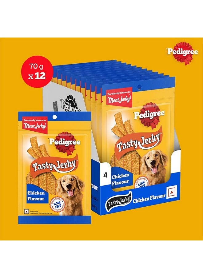 Pedigree Pedigree Tasty Jerky Dog Treat, Chicken Flavour, 70 g x 12, Jerky-style Treats for Bonding, Low-fat and High-protein, Adult, Stick  - Image 2