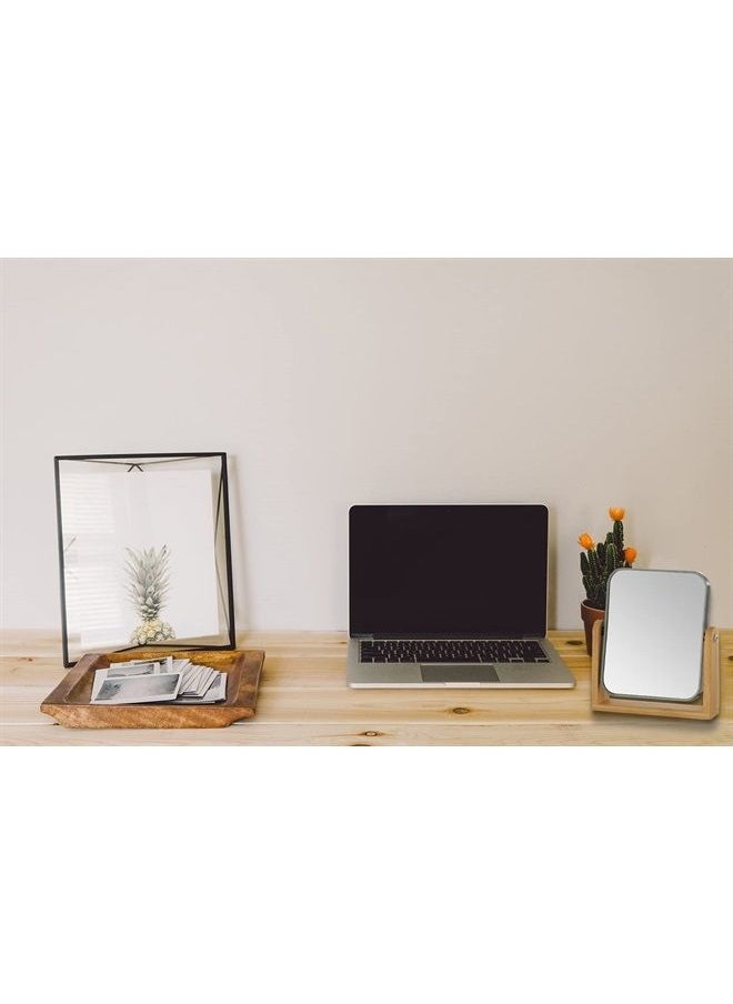 YEAKE - Double Sided 3X Magnifying Makeup Mirror with Bamboo Stand,Small Desk Table Mirror with 360° Rotation,Standing Portable Cosmetic Mirror,Good for Shower,Shaving and Traveling-Grey - Image 1