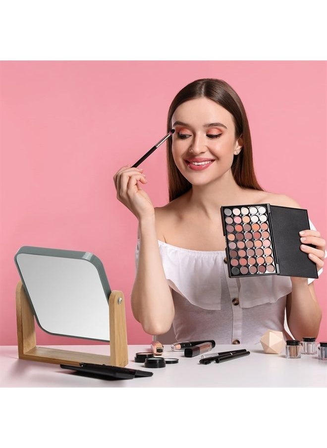 YEAKE - Double Sided 3X Magnifying Makeup Mirror with Bamboo Stand,Small Desk Table Mirror with 360° Rotation,Standing Portable Cosmetic Mirror,Good for Shower,Shaving and Traveling-Grey - Image 1