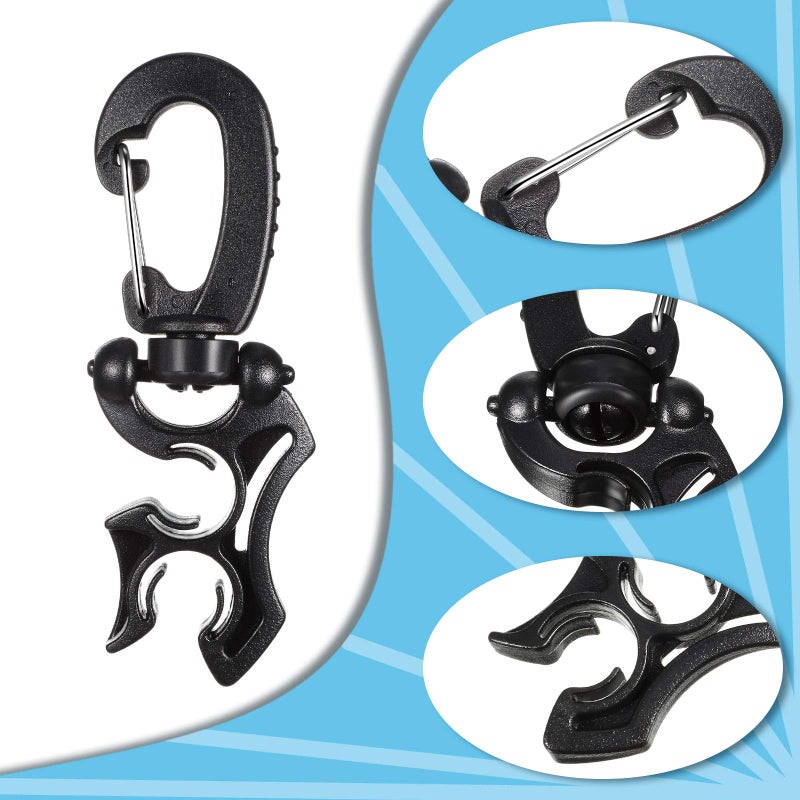 Weewooday 3 Scuba Dive Hose Holder Clip Accessories Diving Double BCD Hose Clip with Snap Hook Buckle for Snorkeling Accessories (Black) - Image 5