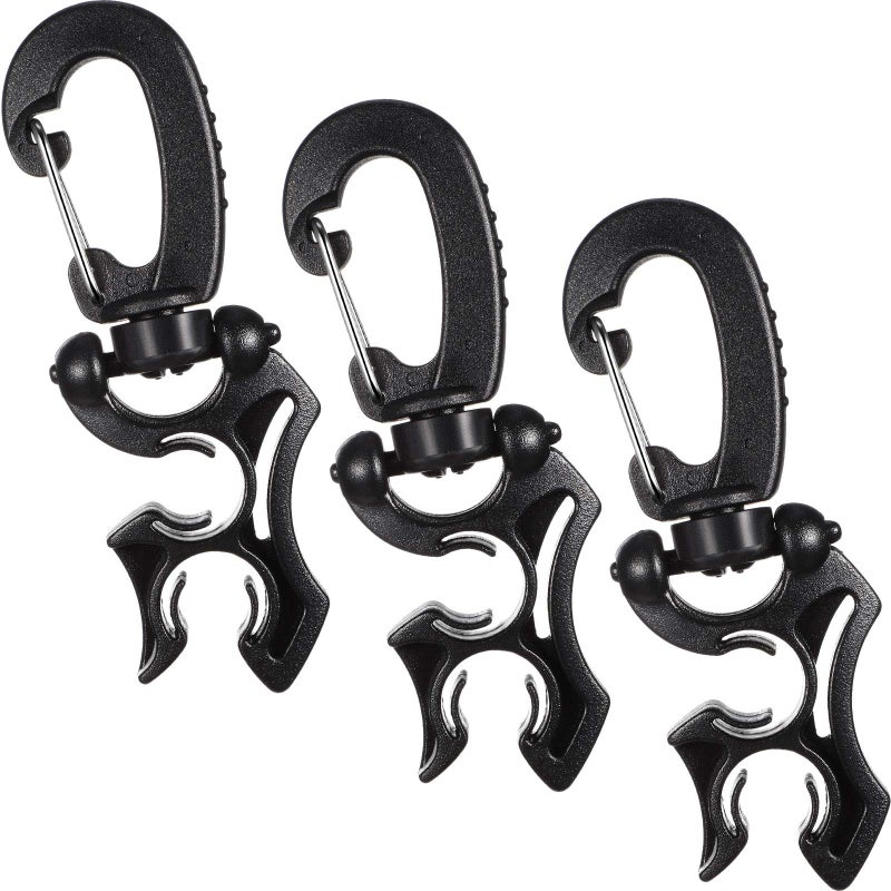 Weewooday 3 Scuba Dive Hose Holder Clip Accessories Diving Double BCD Hose Clip with Snap Hook Buckle for Snorkeling Accessories (Black) - Image 1