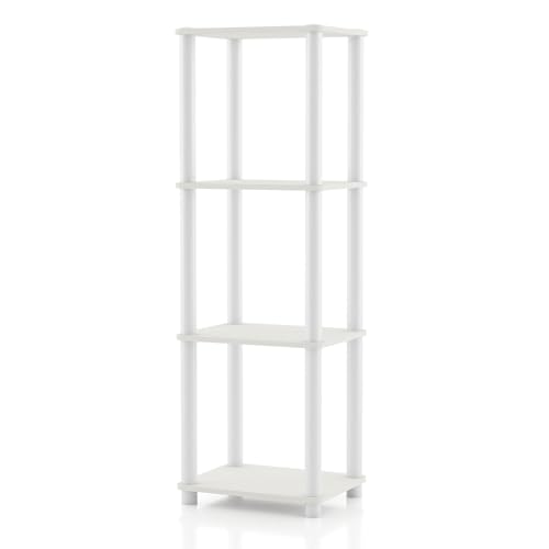 Homes: Inside + Out Apexa Modern 4-Tier Narrow Shelving Units, Collectibles Display Shelves, Easy Assembly Standing Shelf, Home Storage Organizer for Living Room, Bedroom, Office, White - Image 1