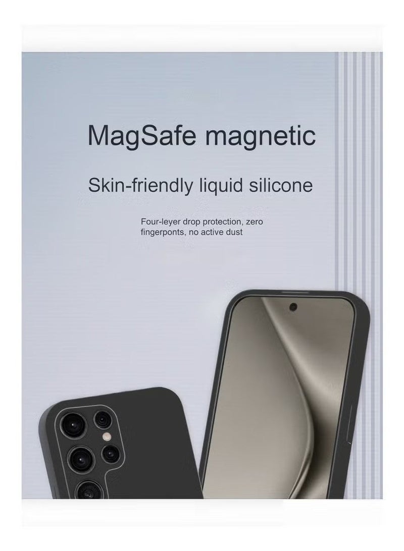 جراب هاتف Samsung Galaxy S25 Ultra متوافق مع MagSafe من الدرجة العسكرية ومضاد للصدمات ومغناطيسي - جراب هاتف رفيع وحريري من السيليكون السائل للحماية الكاملة - Image 3