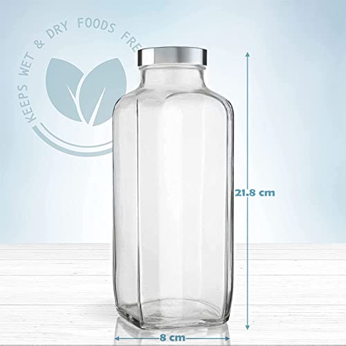 Brezzycloud piramal Square Glass Bottle Travel Drinking Fridge with Stainless Steel Lid for Home, Juicing, Water, Smoothie Glassbottle 1000ml French Square Bottle, Set Of 4 - Image 2