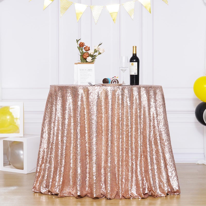 Poise3EHome 120 Inch Round Rose Gold Sequin Tablecloth for Party Cake Dessert Table Exhibition Events