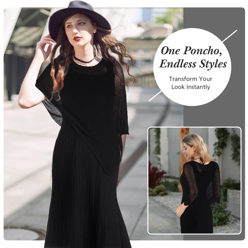 Jamntower Women's Black Sheer Poncho Shrug Summer Blouse Top Lightweight Poncho Sheer Bolero for Formal Evening Dress - Image 5