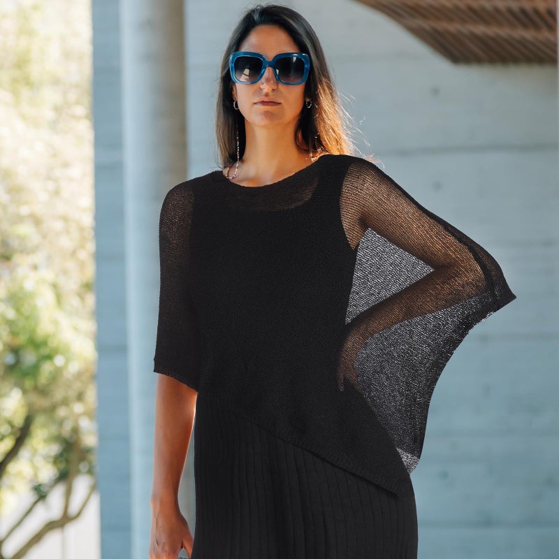Jamntower Women's Black Sheer Poncho Shrug Summer Blouse Top Lightweight Poncho Sheer Bolero for Formal Evening Dress - Image 4