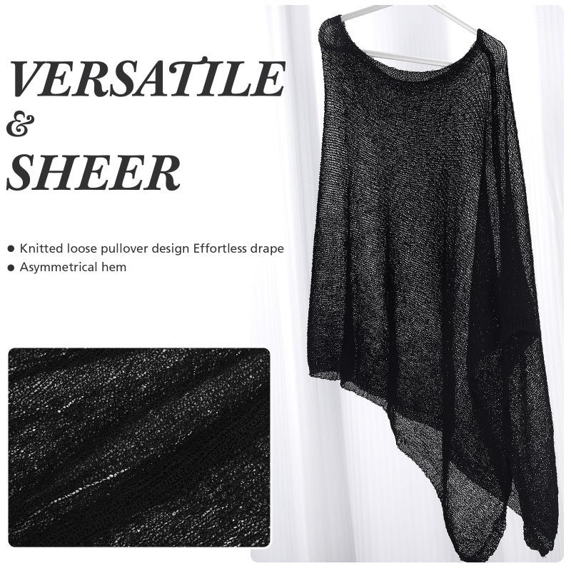 Jamntower Women's Black Sheer Poncho Shrug Summer Blouse Top Lightweight Poncho Sheer Bolero for Formal Evening Dress - Image 3