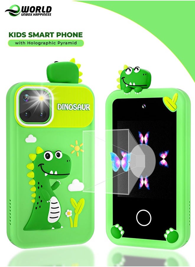 Eworld Kids Smart Phone with 3D Holographic Pyramid, 2.8inch Touchscreen Learning Toy with Dual Cameras and Music Player, Perfect Christmas, eid and Birthday Gift for Ages 3-10, Green  - Image 1