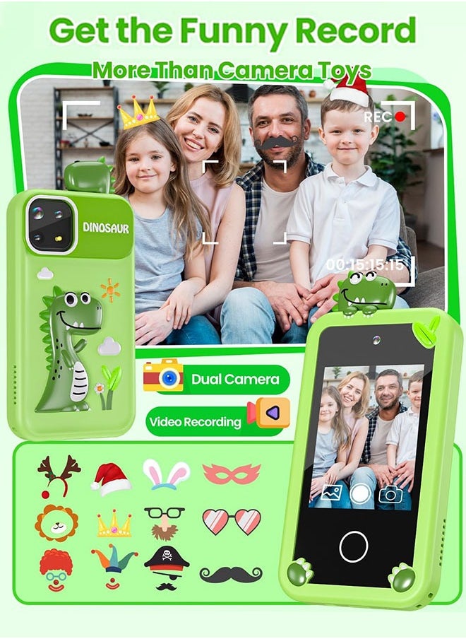 Eworld Kids Smart Phone with 3D Holographic Pyramid, 2.8inch Touchscreen Learning Toy with Dual Cameras and Music Player, Perfect Christmas, eid and Birthday Gift for Ages 3-10, Green  - Image 3