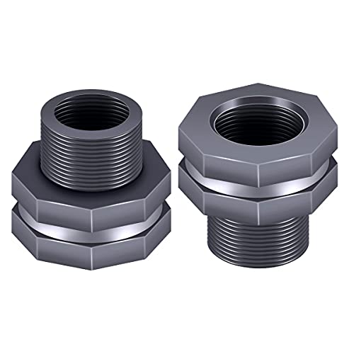 Tnuocke 2PCS PVC Bulkhead Fitting 3/4 Inch,Water Tank Connector Adapter,Thru-Bulk Pipe Fitting for Rain Barrels, Aquariums,Water Tanks,Pools(Grey) H-007-2 - Image 1