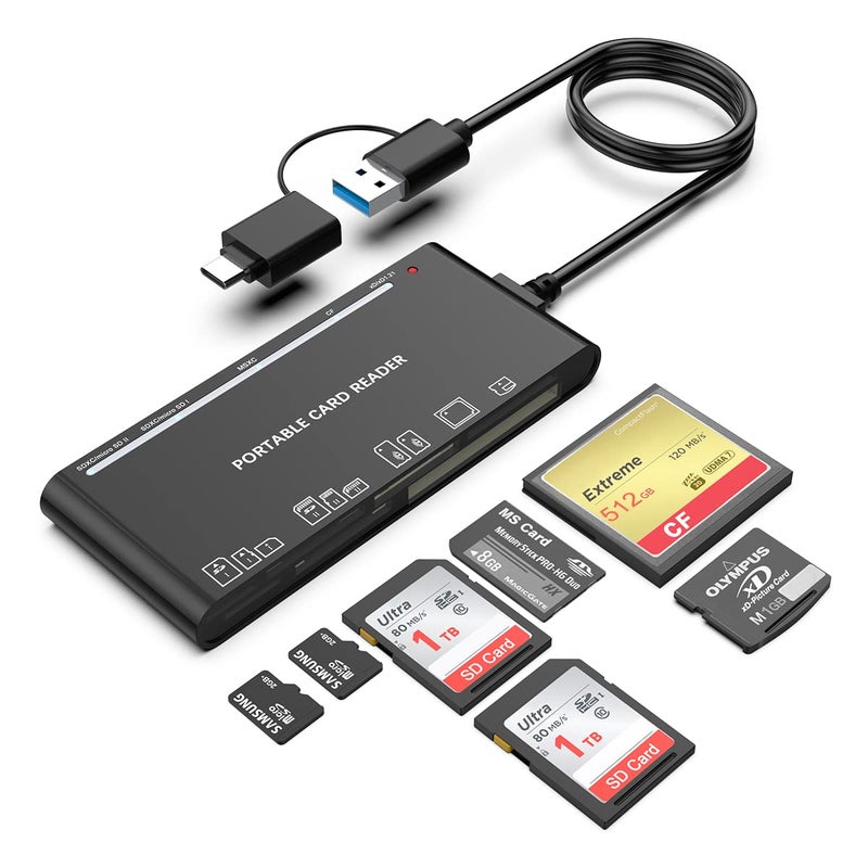 Rocketek USB C USB3.0 Multi Card Reader for SD, CF, Micro SD, XD, MS Cards - 7 in 1 Adapter Hub for Windows, Mac, Linux, Android - Image 1