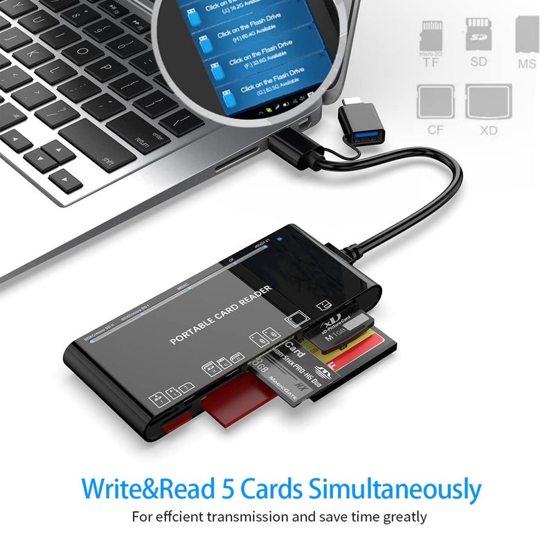 Rocketek USB C USB3.0 Multi Card Reader for SD, CF, Micro SD, XD, MS Cards - 7 in 1 Adapter Hub for Windows, Mac, Linux, Android - Image 5