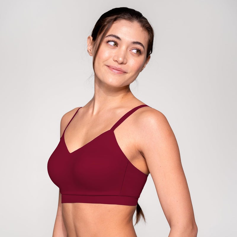 Floatley Cozy Adjustable Bra Comfort Wirefree Seamless Bra with Embedded Pad for Women Size M Wine - Image 2