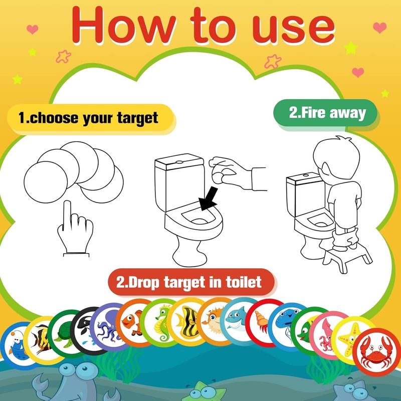 Woanger 240 Pieces Toilet Targets for Boys Ocean Animals Potty Training Flushable Targets Sea Creatures Potty Training Stickers 2 Inch Pee Stickers Color Changing Pee Signs for Toddler Boys Training - Image 4