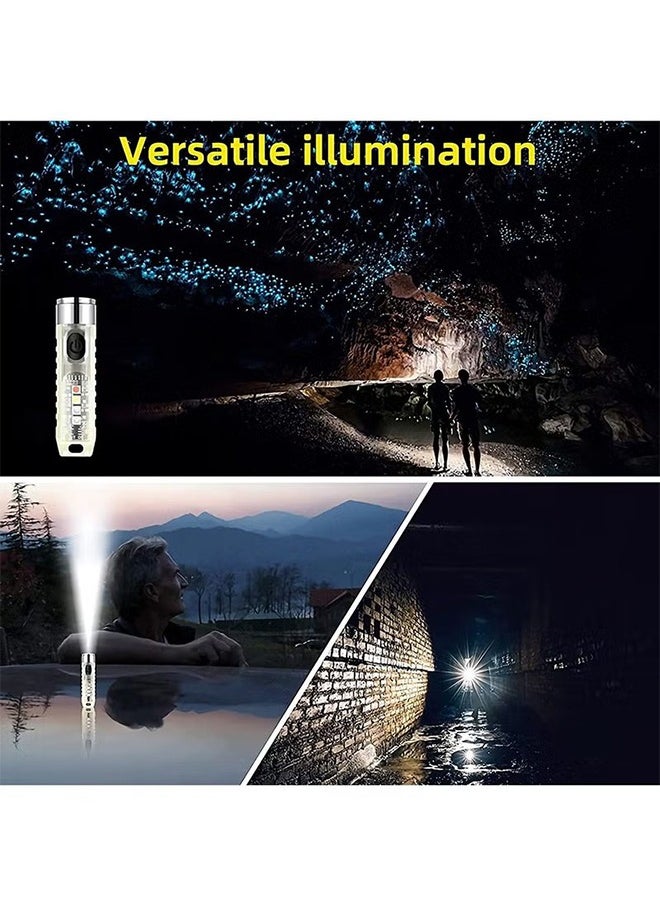 Mini LED Flashlights USB Rechargeable Small Keychain Flashlight with 10 Modes of Main & Side Light, Portable Pocket EDC Flash Light for Daily Using, Camping, and Hiking, etc.