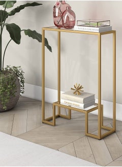 Generic 𝐅𝐅𝐃 Modern Console Table Pre-Assembled – Black Metal Frame & Tempered Glass Shelves, Entryway Sofa Side Table, Hallway Accent Furniture"  - Image 1