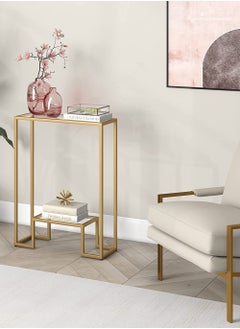 Generic 𝐅𝐅𝐃 Modern Console Table Pre-Assembled – Black Metal Frame & Tempered Glass Shelves, Entryway Sofa Side Table, Hallway Accent Furniture"  - Image 4