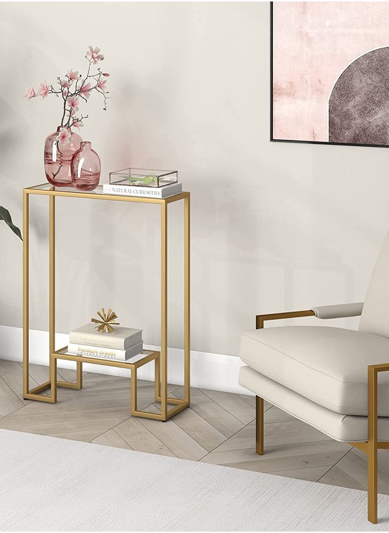 Generic - 𝐅𝐅𝐃 Modern Console Table Pre-Assembled – Black Metal Frame & Tempered Glass Shelves, Entryway Sofa Side Table, Hallway Accent Furniture" - Image 1