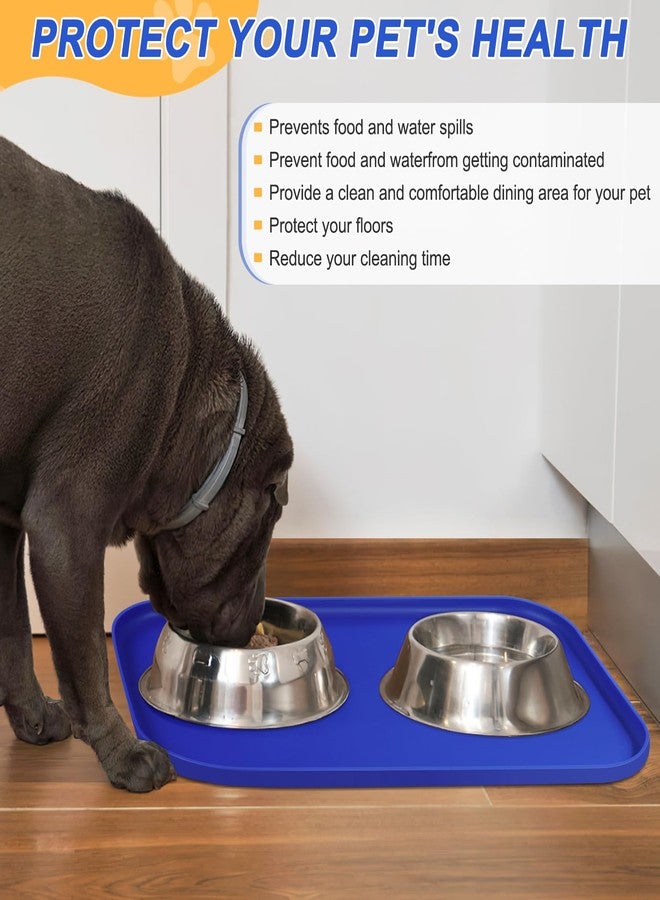 SMILOOL Silicone Pet Feeding Mat with Raised Edge, Dog Cat Bowl Mats for Food and Water, Pet Placemat for Floors Waterproof, 19” x 12” x 0.7” Navy Blue - Image 5