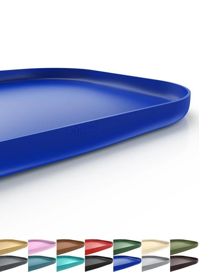 SMILOOL Silicone Pet Feeding Mat with Raised Edge, Dog Cat Bowl Mats for Food and Water, Pet Placemat for Floors Waterproof, 19” x 12” x 0.7” Navy Blue - Image 1