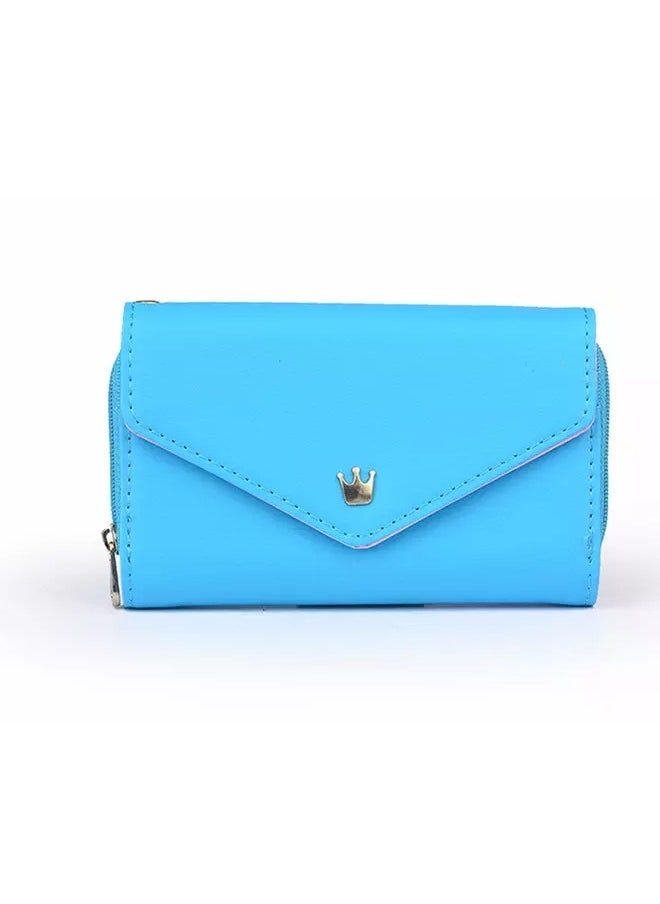Rubik Women PU Leather Zipper Wallet Multi-layer Coin Purse Blue  - Image 1