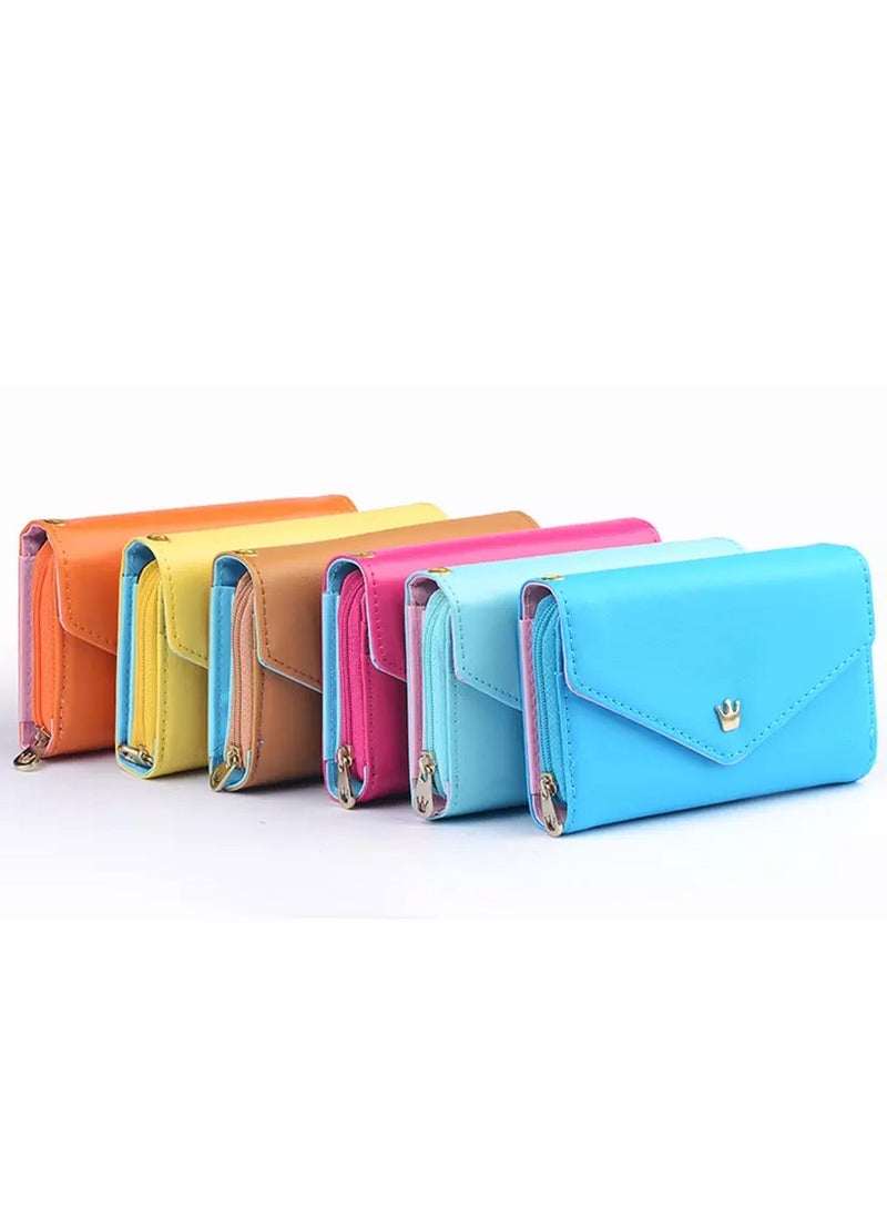Rubik Women PU Leather Zipper Wallet Multi-layer Coin Purse Blue  - Image 2