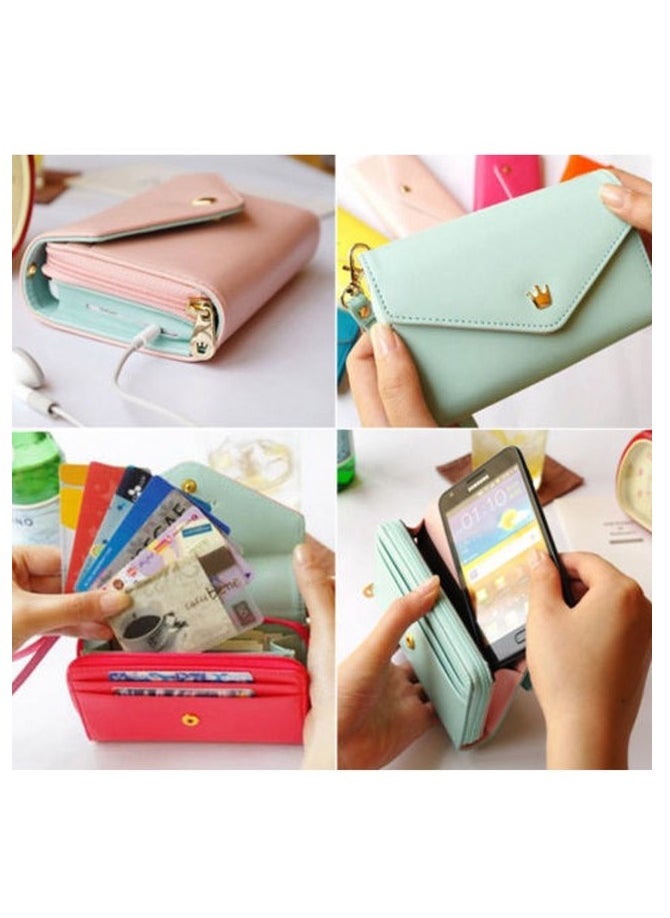 Rubik Women PU Leather Zipper Wallet Multi-layer Coin Purse Blue  - Image 3