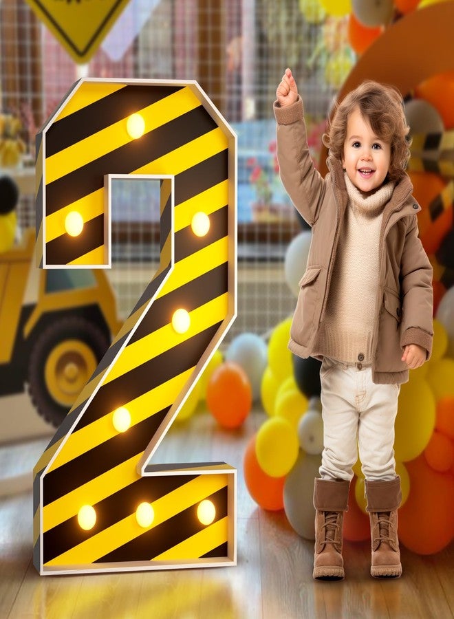 imprsv Marquee Numbers Construction 2nd-Birthday Decorations: 3ft Large Light Up Number 2 Truck Vehicles Two Year Old Party Decor Favors Second Birthday Decoration - Image 1
