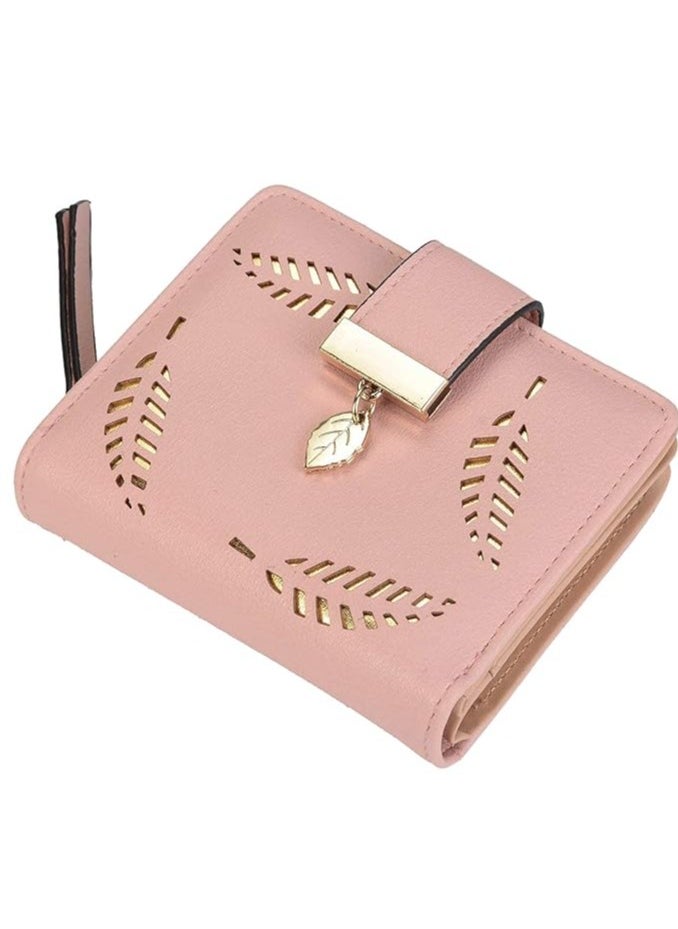 INOVERA (LABEL) Women's Rose Gold Vegan Leather Leaf Bi-fold Card Coin Holder Small Wallet  - Image 1