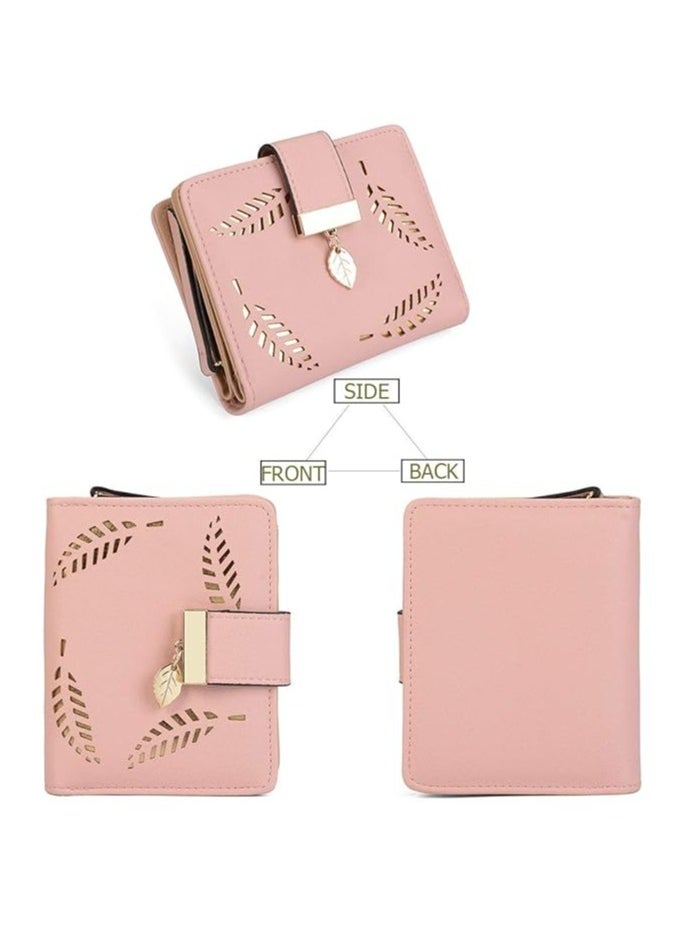INOVERA (LABEL) Women's Rose Gold Vegan Leather Leaf Bi-fold Card Coin Holder Small Wallet  - Image 2