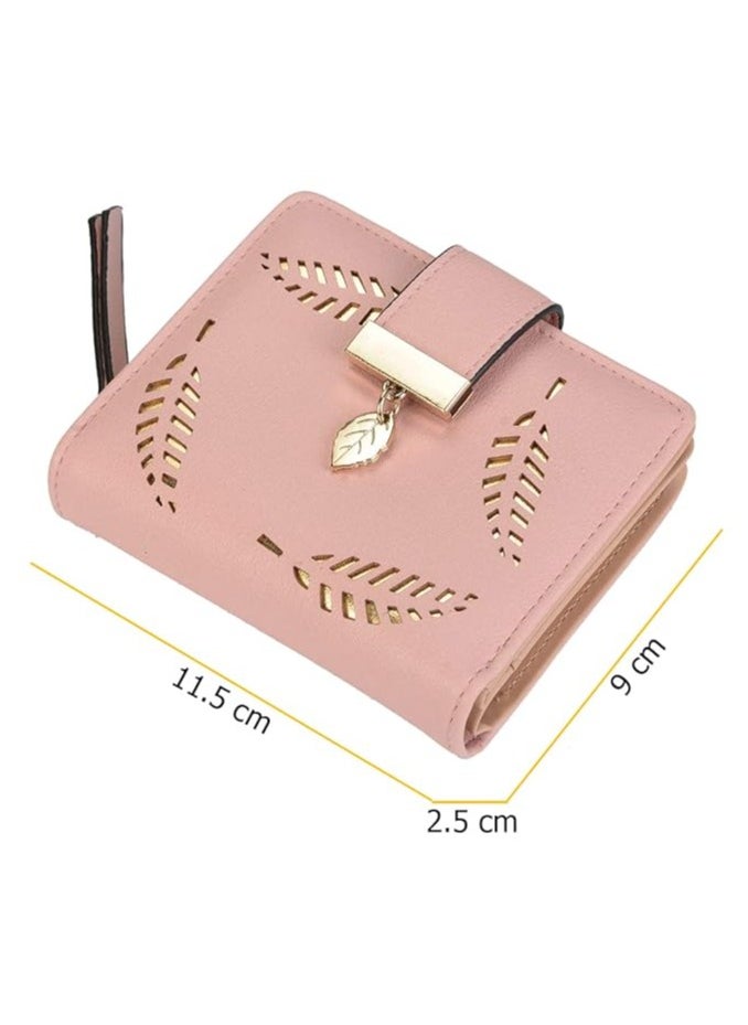 INOVERA (LABEL) Women's Rose Gold Vegan Leather Leaf Bi-fold Card Coin Holder Small Wallet  - Image 5