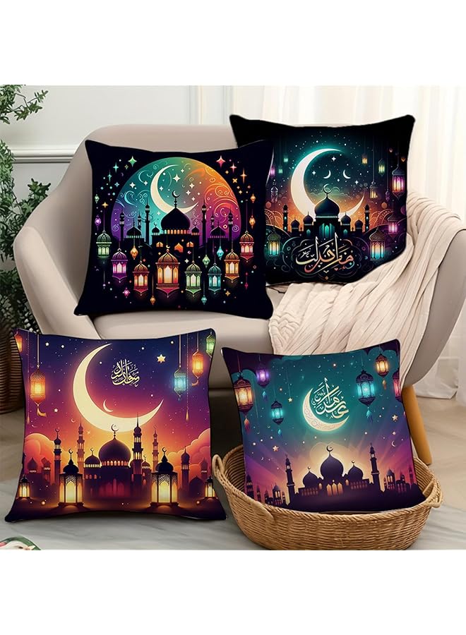 erorex Throw Pillow Covers 4 Pcs Ramadan Pillow Covers Eid Mubarak Cushion Covers Moon Light Star Pattern Throw Pillowcases 45X45 Cm Home Decor Decorations For Sofa Couch Bed Chair Style 6 - Image 3