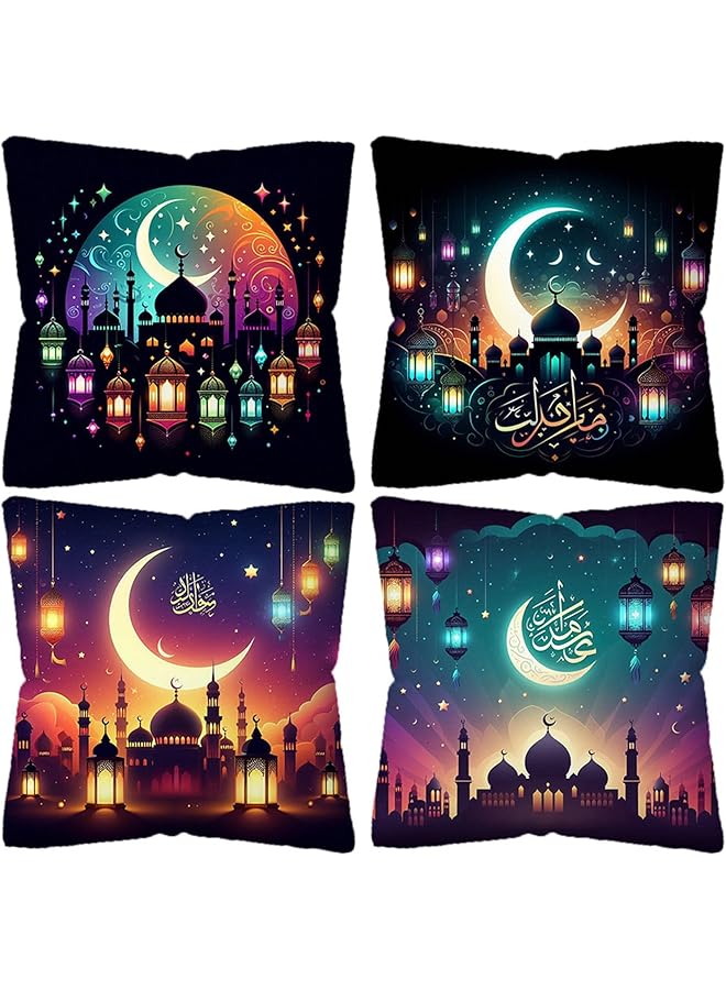 erorex Throw Pillow Covers 4 Pcs Ramadan Pillow Covers Eid Mubarak Cushion Covers Moon Light Star Pattern Throw Pillowcases 45X45 Cm Home Decor Decorations For Sofa Couch Bed Chair Style 6 - Image 1